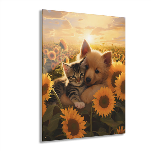 Best Friends, Cat and Dog, Animal Concept Style, Acrylic Wall Art