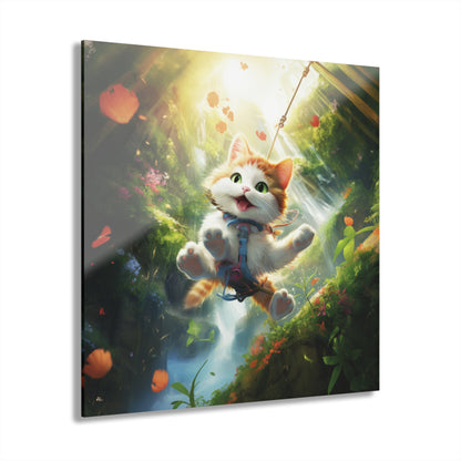 Zipline Kitty, Animal Concept Art, Acrylic Wall Art