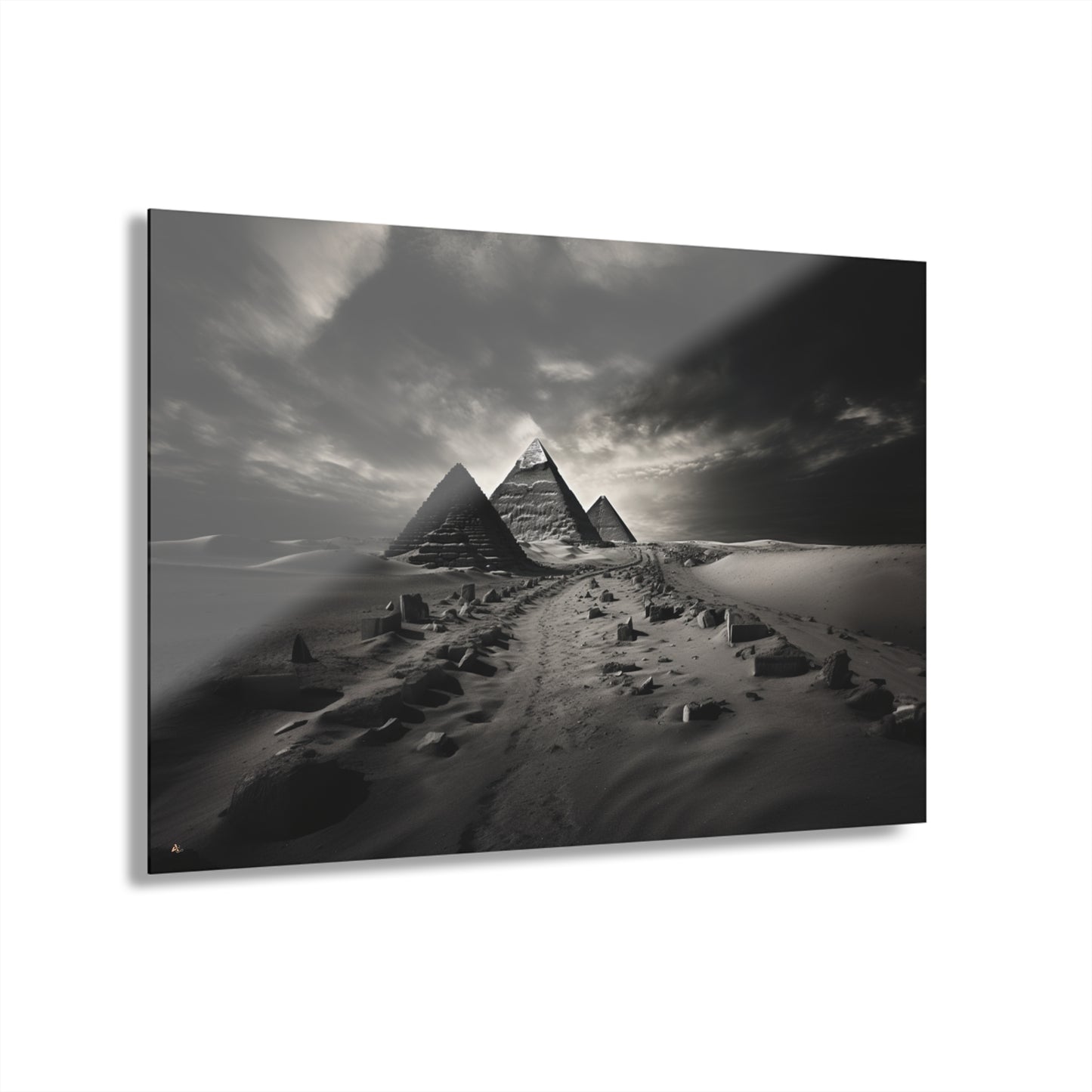 Pyramid Row, Black and White, Landscape Concept Style, Acrylic Wall Art