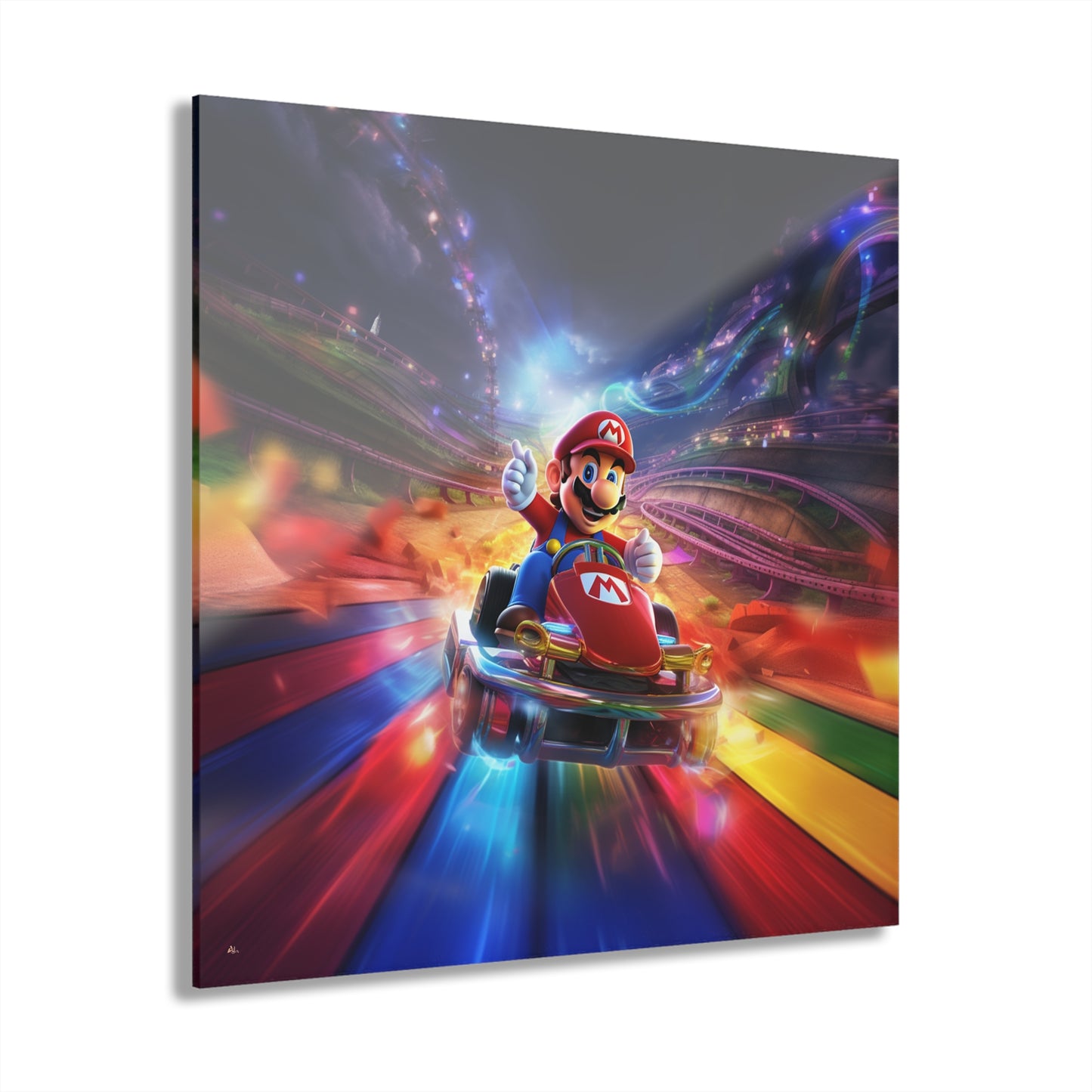 Rainbow Road, Mario, Video Game Color Splash, Concept Style, Acrylic Wall Art