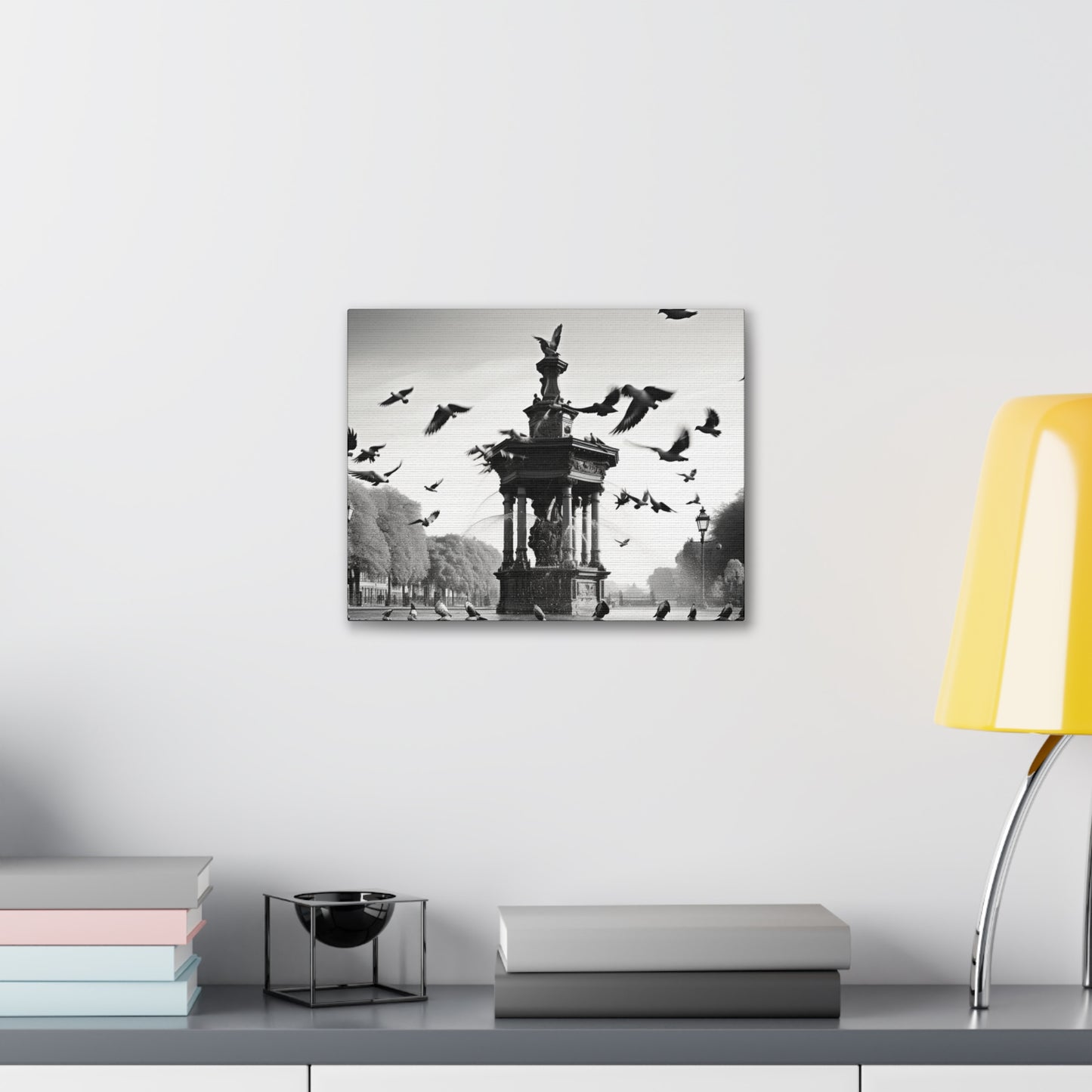 Fountain flock Canvas Art