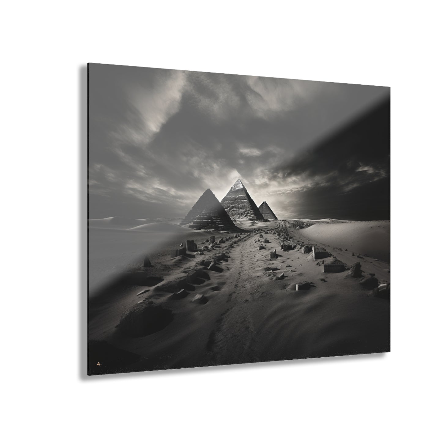 Pyramid Row, Black and White, Landscape Concept Style, Acrylic Wall Art