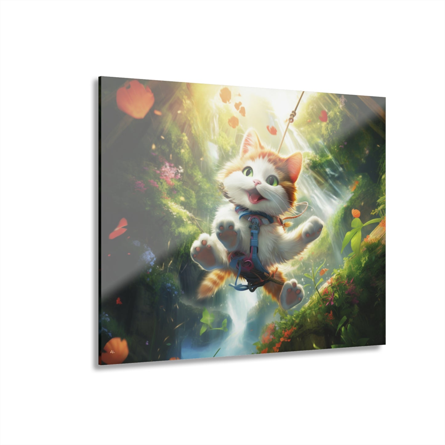 Zipline Kitty, Animal Concept Art, Acrylic Wall Art