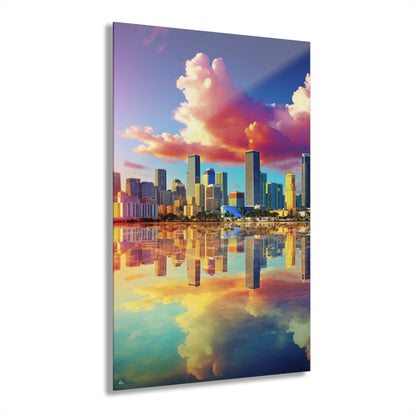 Miami Sunset, Landscape, Color Splash, Concept Style, Acrylic Wall Art