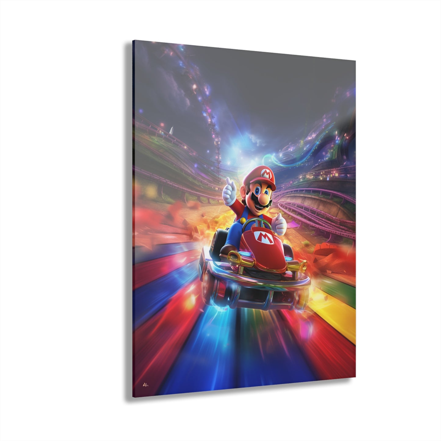 Rainbow Road, Mario, Video Game Color Splash, Concept Style, Acrylic Wall Art