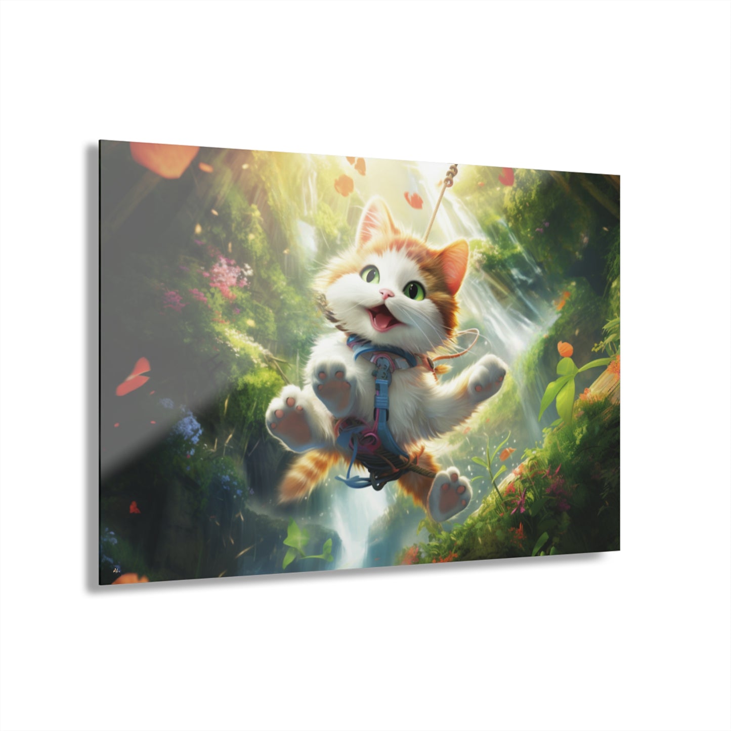 Zipline Kitty, Animal Concept Art, Acrylic Wall Art