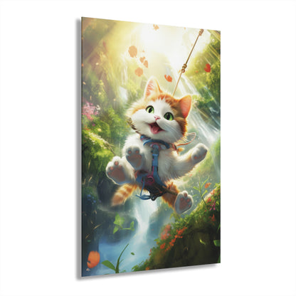 Zipline Kitty, Animal Concept Art, Acrylic Wall Art