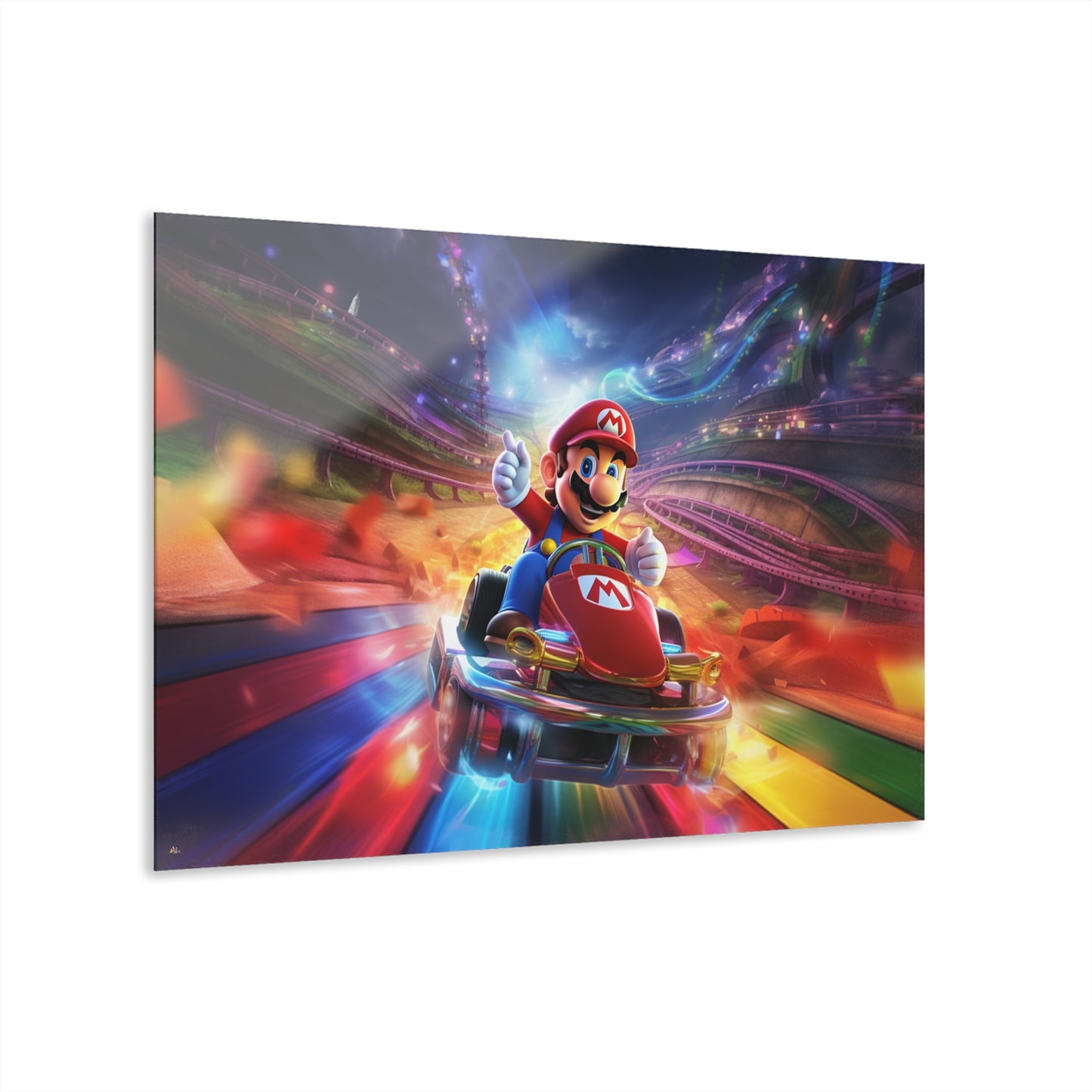 Rainbow Road, Mario, Video Game Color Splash, Concept Style, Acrylic Wall Art