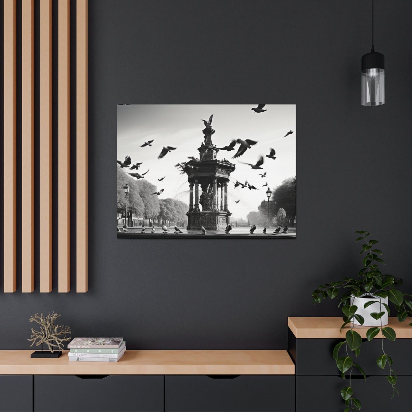 Fountain flock Canvas Art