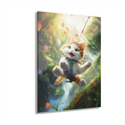 Zipline Kitty, Animal Concept Art, Acrylic Wall Art