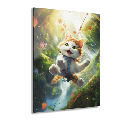 Zipline Kitty, Animal Concept Art, Acrylic Wall Art