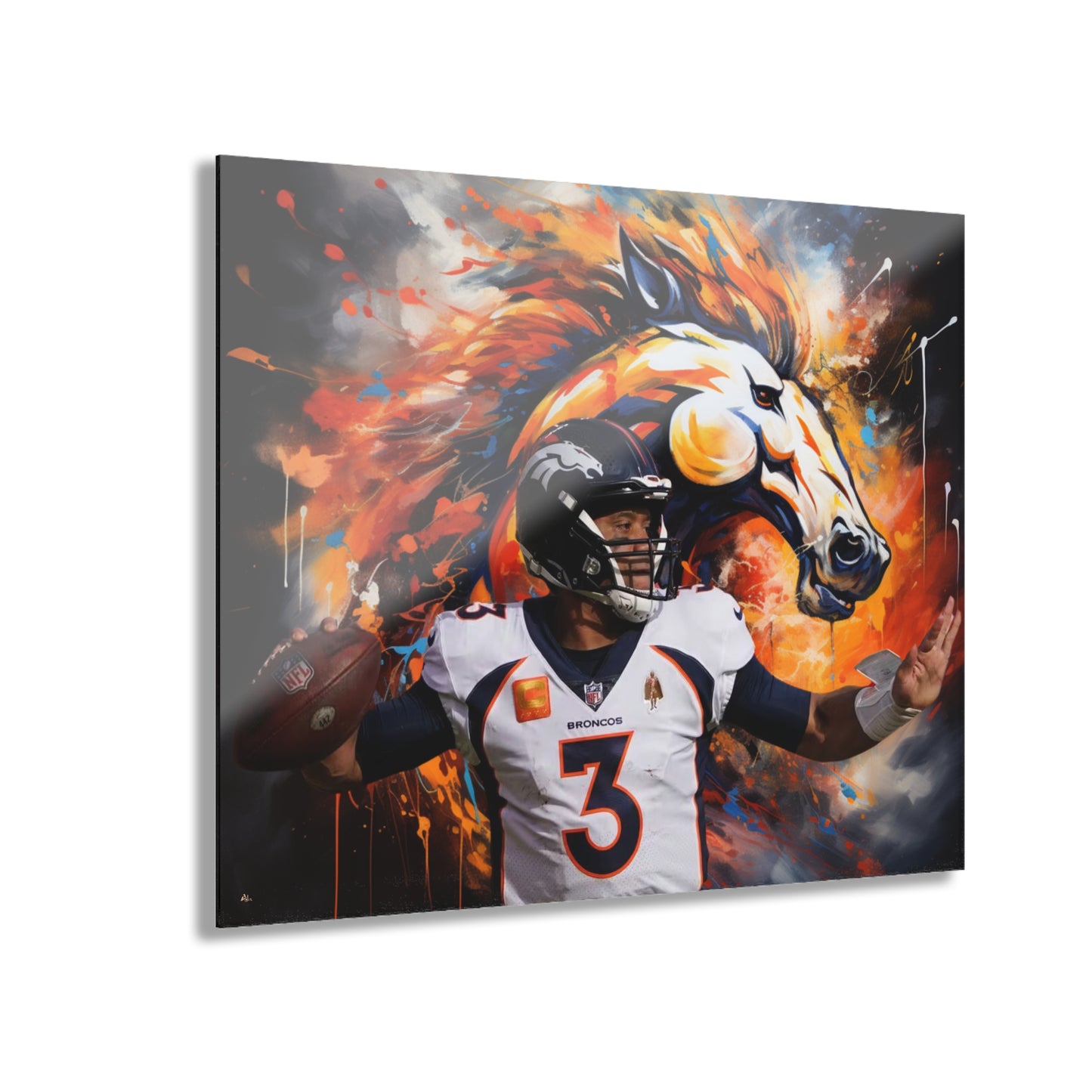 Russell Wilson, Denver Broncos Fan Concept, Color splash, Acrylic Wall Art