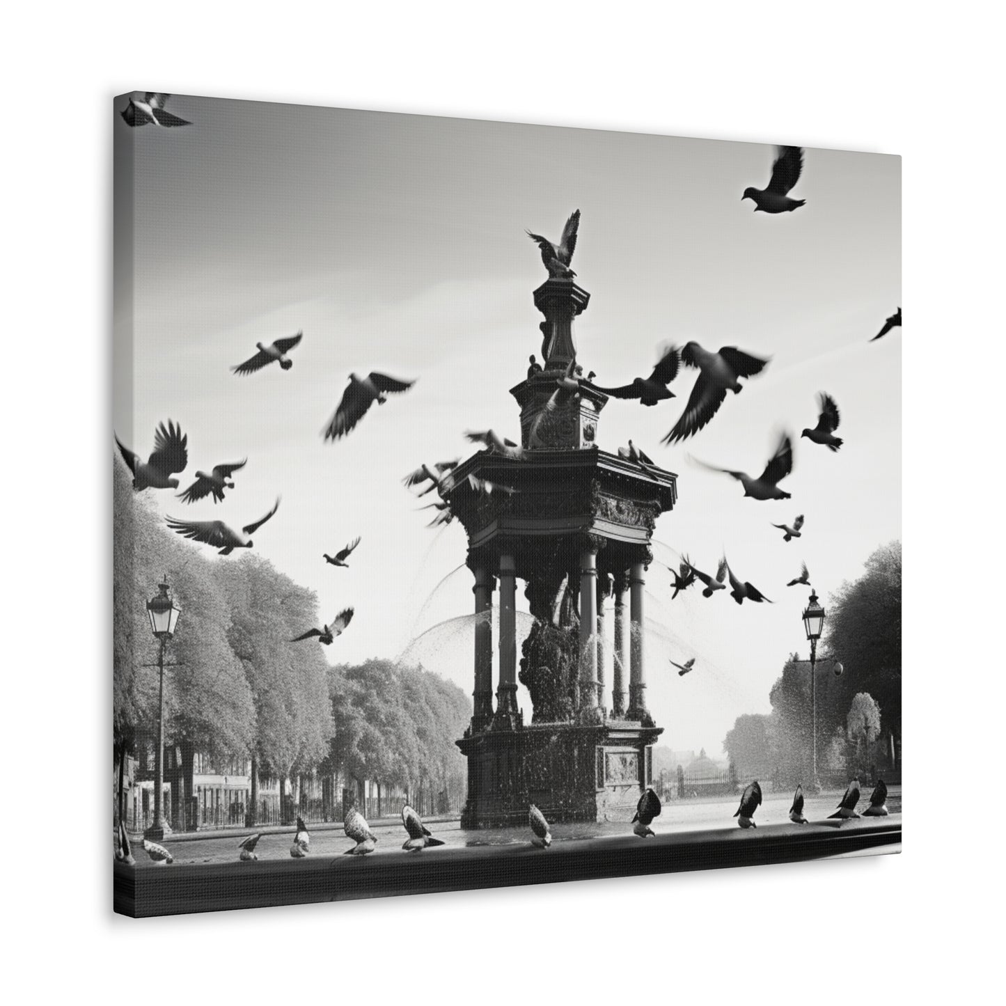 Fountain flock Canvas Art