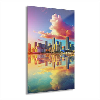 Miami Sunset, Landscape, Color Splash, Concept Style, Acrylic Wall Art