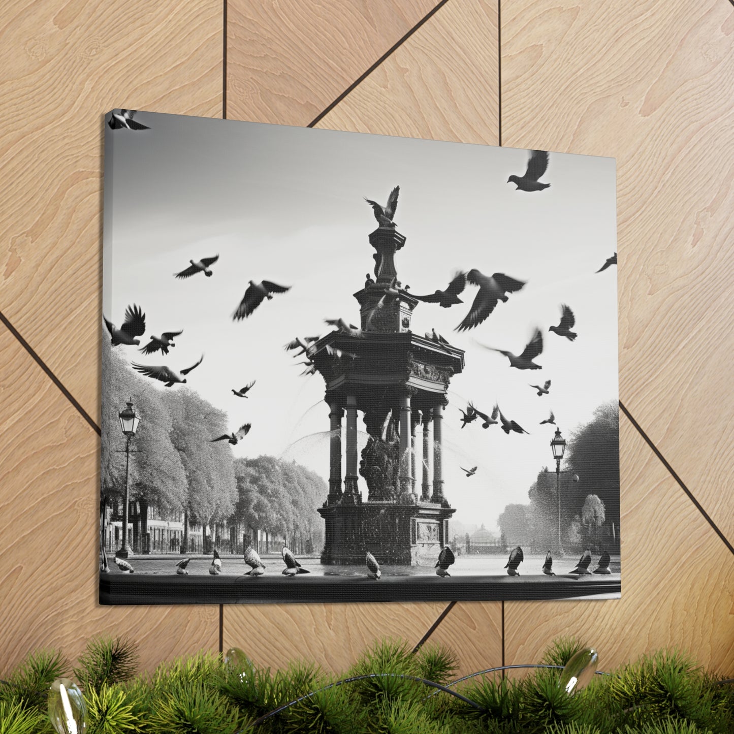 Fountain flock Canvas Art