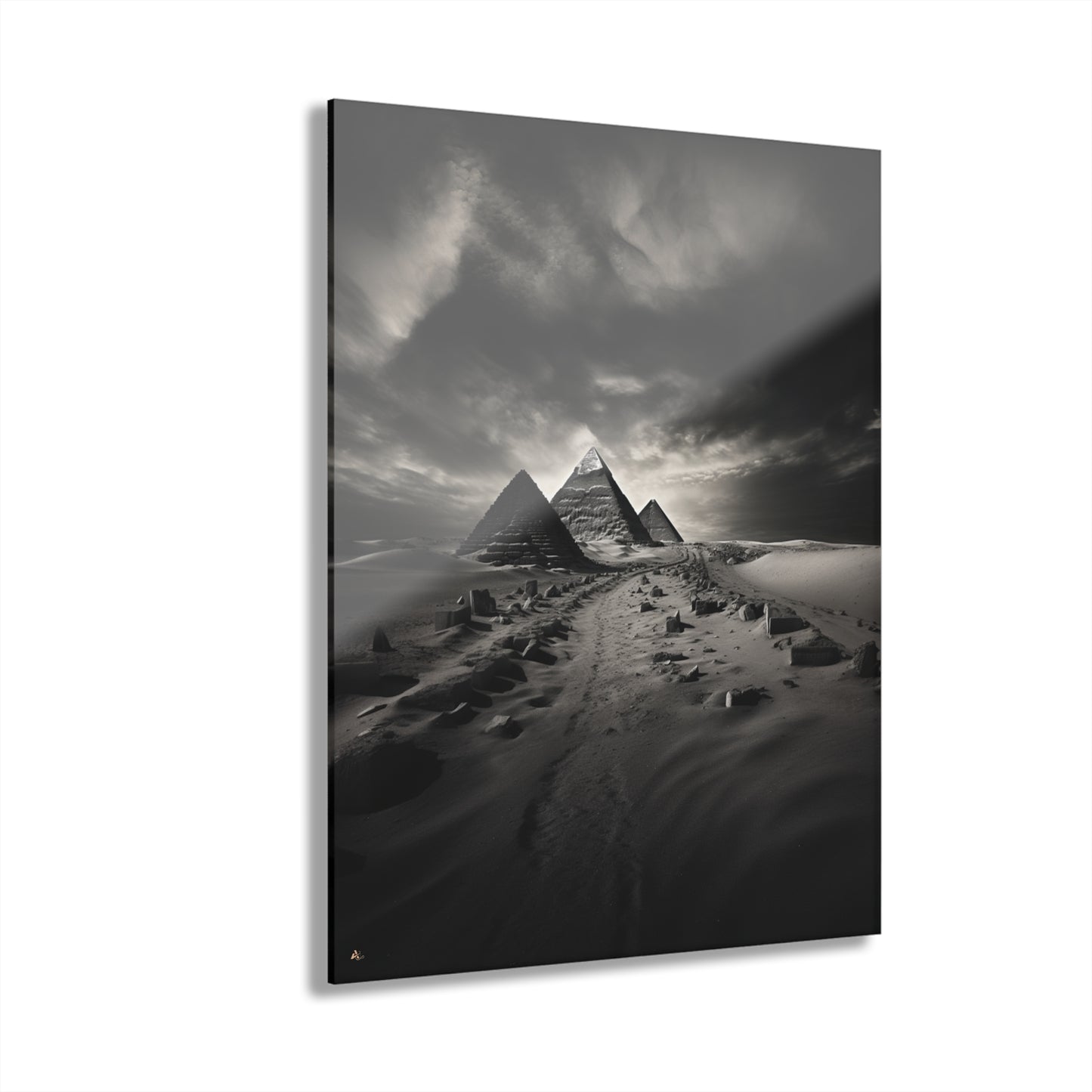 Pyramid Row, Black and White, Landscape Concept Style, Acrylic Wall Art