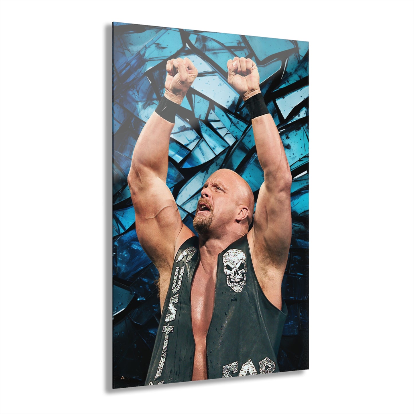 Stone Cold Steve Austin, Concept Style, Broken Glass Background, Acrylic Wall Art